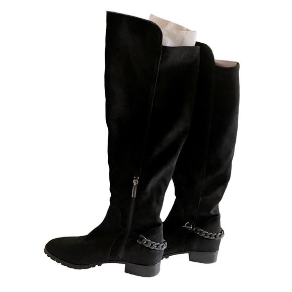 Karl Lagerfeld Shay ChainTrim Black Suede Knee High Boot Size 7.5 - Picture 2 of 14